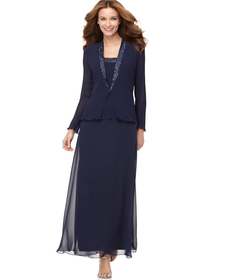 Alex Evenings Ruched 3/4 Sleeve Scoop Neck 2-Piece Glitter Jacket Dress