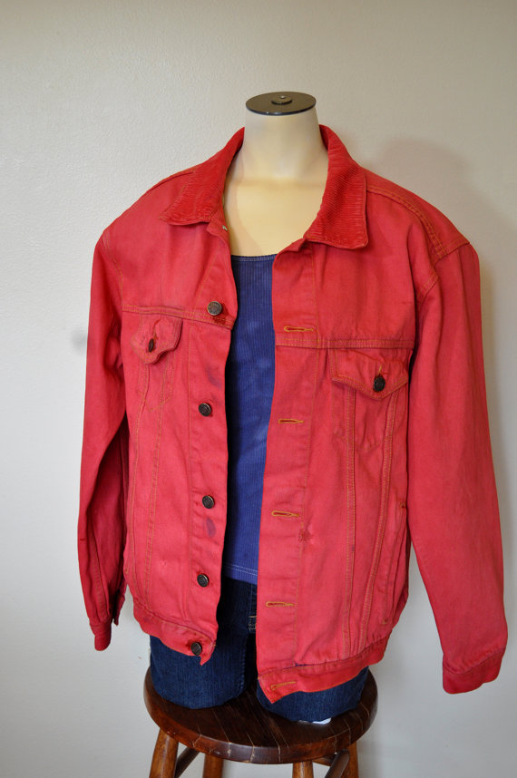 Red denim jean jacket – New Fashion Photo Blog