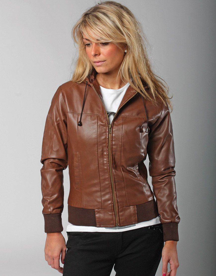 Women's brown bomber jacket with hood – Jackets photo blog