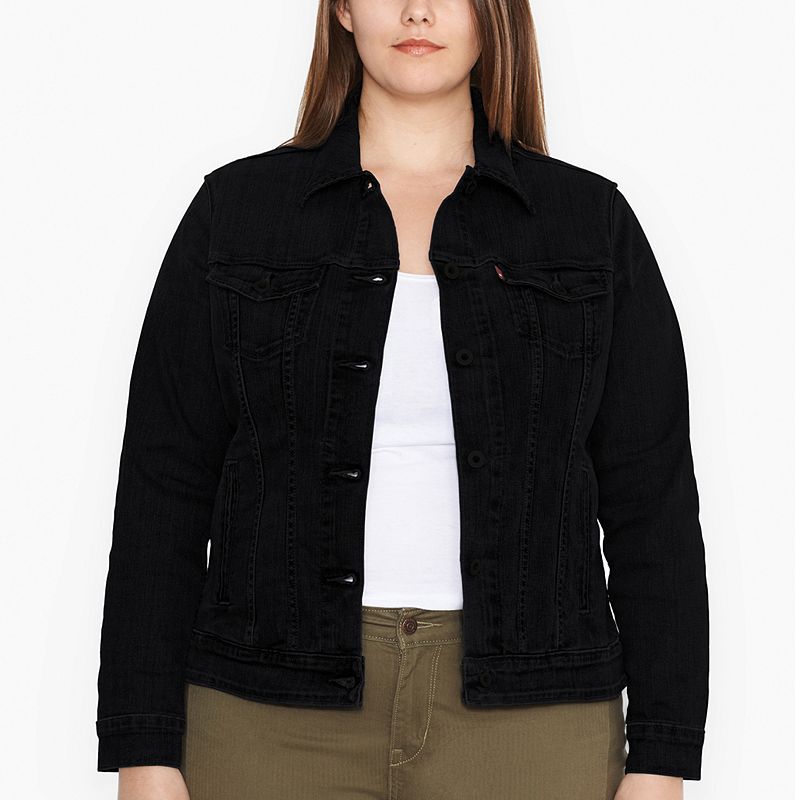 womens plus black denim jacket