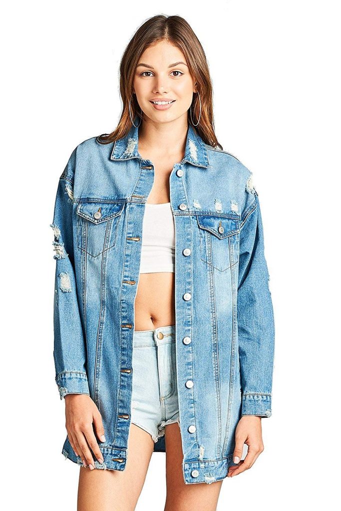 Casual Ripped Long Denim Jacket