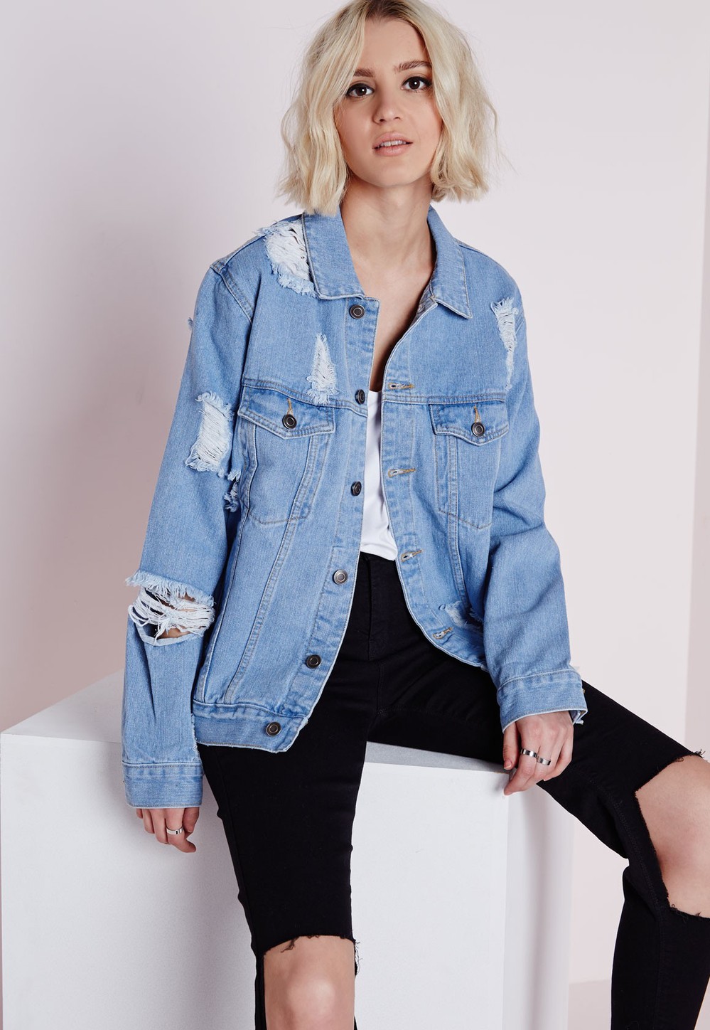 Ripped Denim Jacket Jackets
