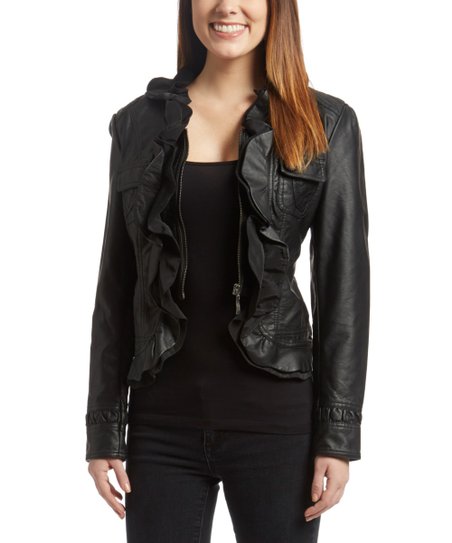 Ruffle Leather Jacket - Jackets