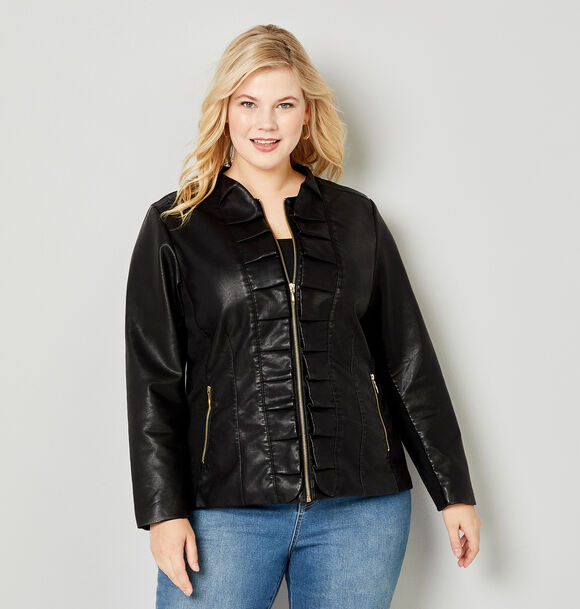 Ruffle Leather Jacket - Jackets