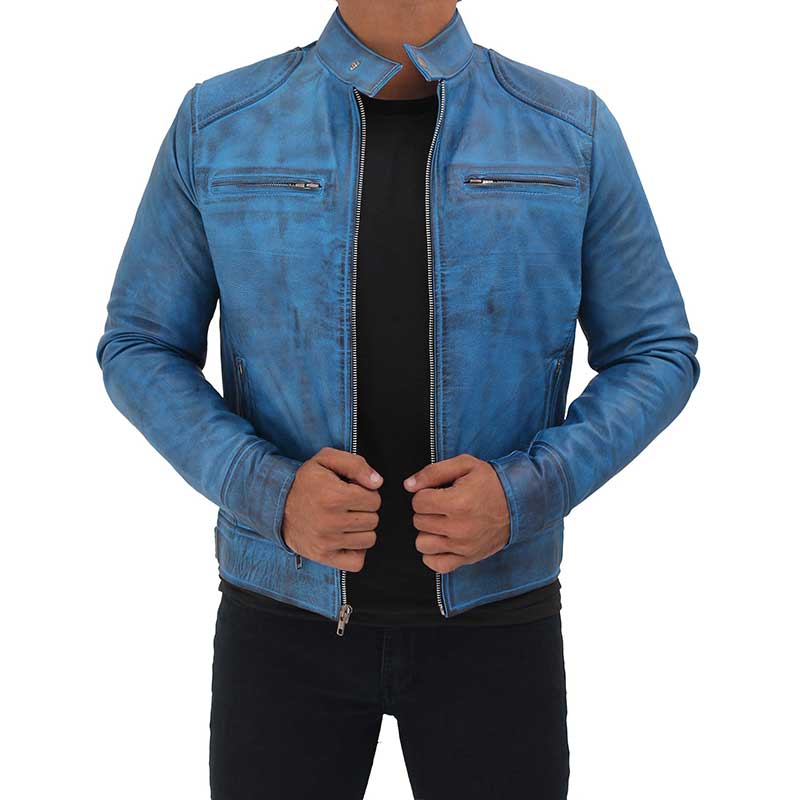 Blue Motorcycle Jacket - Jackets