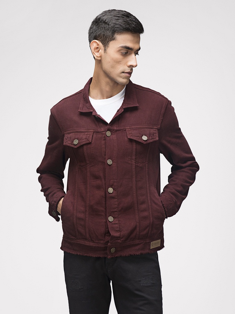 Burgundy Denim Jacket - Jackets