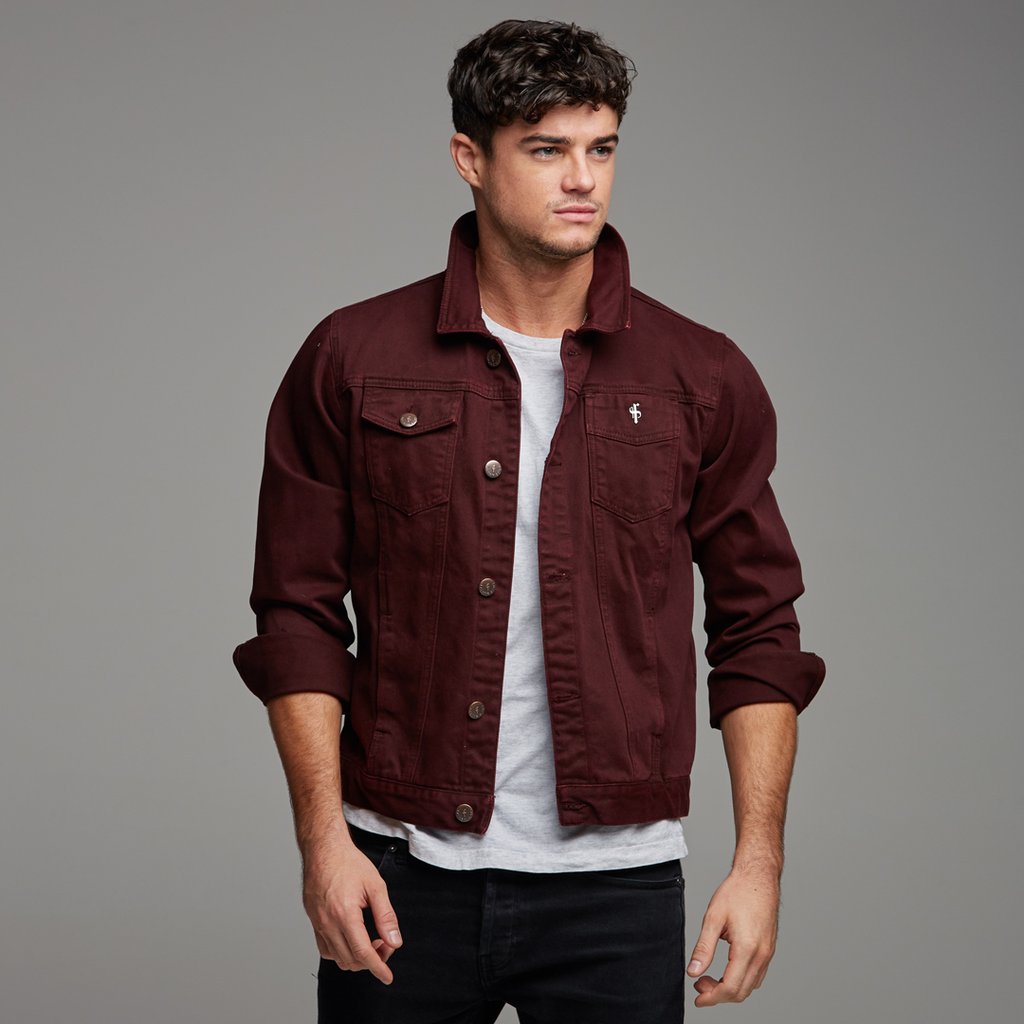 Burgundy Denim Jacket - Jackets