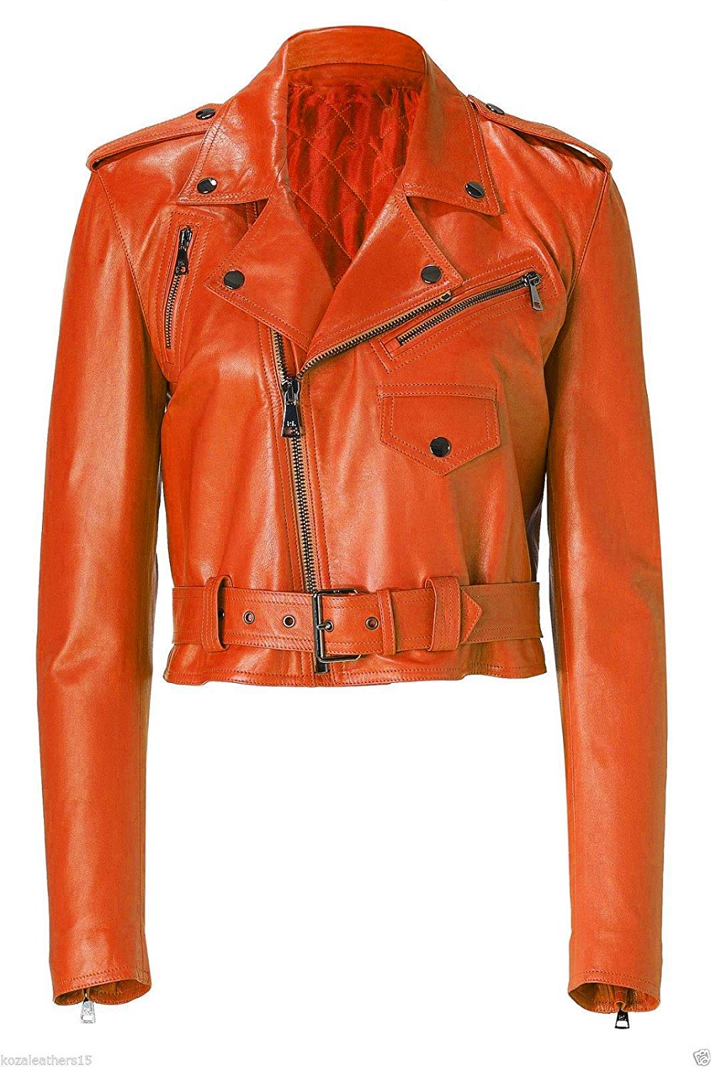 Orange Leather Jacket - Jackets